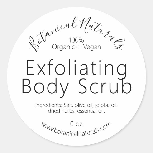 Bio, Vegane, handgefertigte Body-Scrub-Labels Runder Aufkleber (Vorderseite)