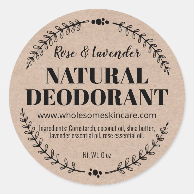 Bio Wellness Natural Deodorant Kraft Labels Runder Aufkleber (Vorderseite)