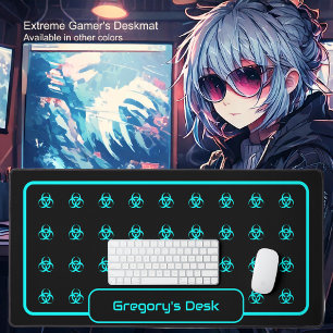 Biogefährdung-Symbole - Blau-Cyan auf schwarzem Hi Schreibtischunterlage