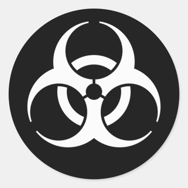 Biogefährdung weiß auf schwarz runder aufkleber (Vorderseite)