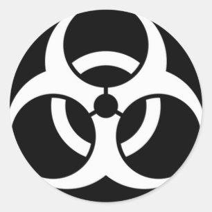 Biogefährdung weiß auf schwarz runder aufkleber