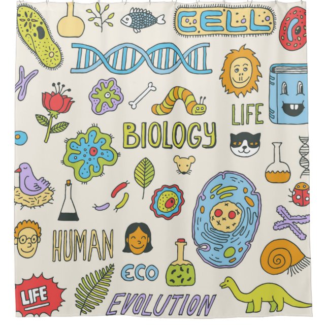Biologie. Handgezeichnet. Vintage Darstellung.  Duschvorhang (Vorderseite)