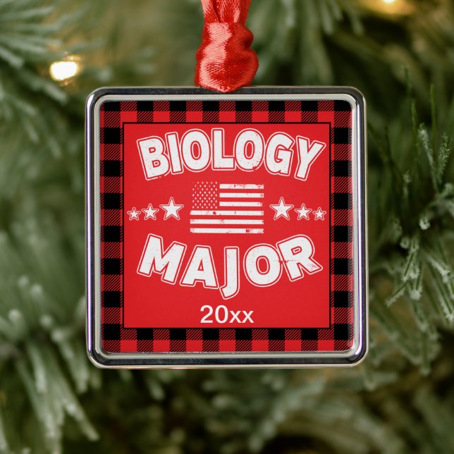 Biologie Uni Student Rote Karierte Weihnachten Ornament Aus Metall (Baum)