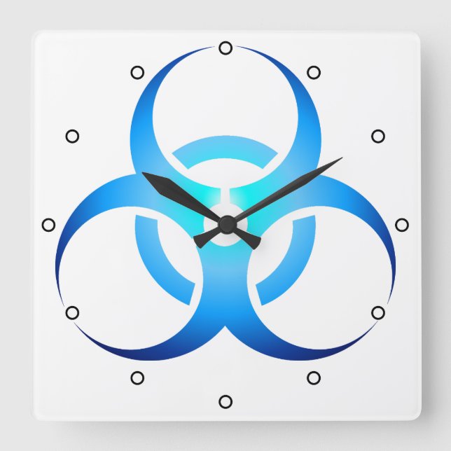 Biologische Biogefährdung Symbol blau mit Punkten Quadratische Wanduhr (Vorderseite)