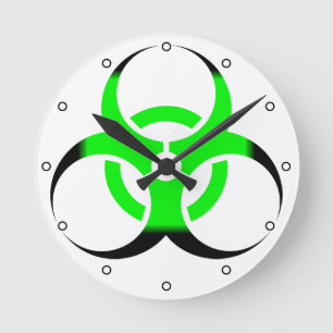 Biologische Biogefährdung Symbol grün und schwarz Runde Wanduhr