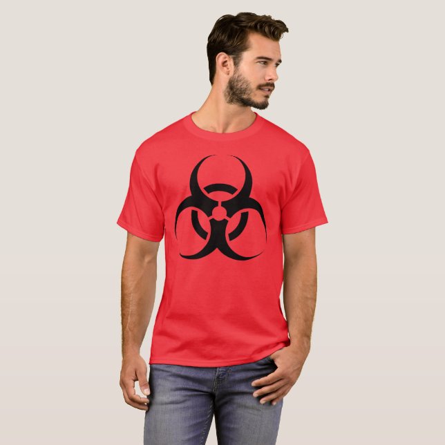 Biologische Biogefährdung Symbol schwarz auf rot T-Shirt (Vorne ganz)