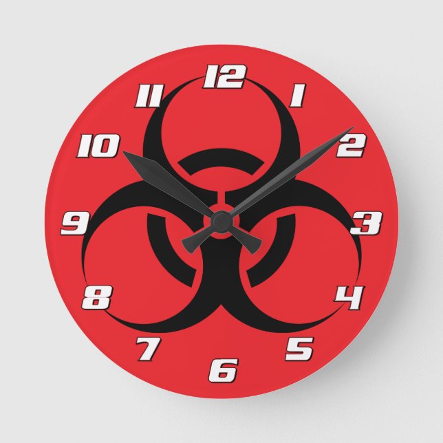 Biologische Biogefährdung Symbol schwarz auf roten Runde Wanduhr (Vorderseite)