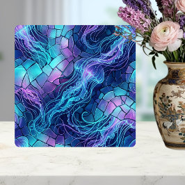 Bioluminescent Jellyfish Mosaic Blue Purple Fliese