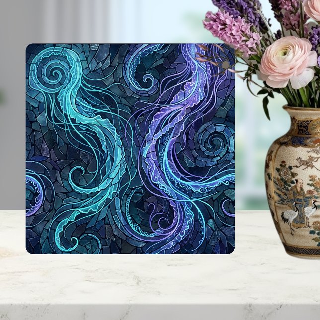 Bioluminescent Jellyfish Teal Purple Swirls Mosaic Fliese (Von Creator hochgeladen)