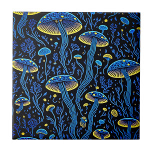 Biolumineszenz Magie: Neon Mushroom Fliese
