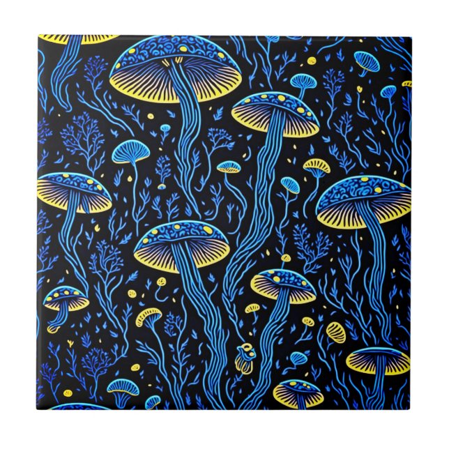 Biolumineszenz Magie: Neon Mushroom Fliese (Vorderseite)