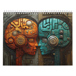 Biomechanische Cyberpunk-Androiden-Paar-Kunst Kalender