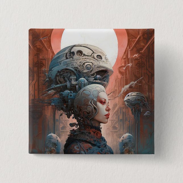 Biomechanischer Leiter Surreal Sci-Fi Art Button (Vorderseite)
