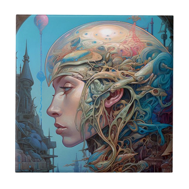 Biomechanischer Leiter Surreal Sci-Fi Art Fliese (Vorderseite)