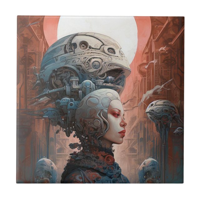 Biomechanischer Leiter Surreal Sci-Fi Art Fliese (Vorderseite)