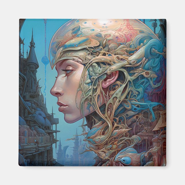 Biomechanischer Leiter Surreal Sci-Fi Art Magnet (Vorne)