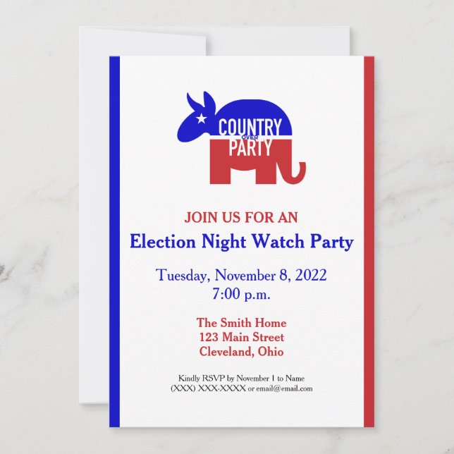 Bipartisan Election Night Watch Party Einladung (Vorderseite)