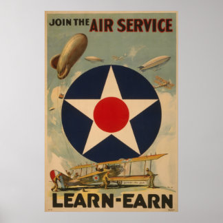 Biplane Flugzeug Blimp Air Service WWI Poster