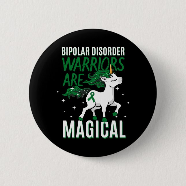 Bipolarer Krieger Magisches Einhorn Grünes Band Button (Vorderseite)