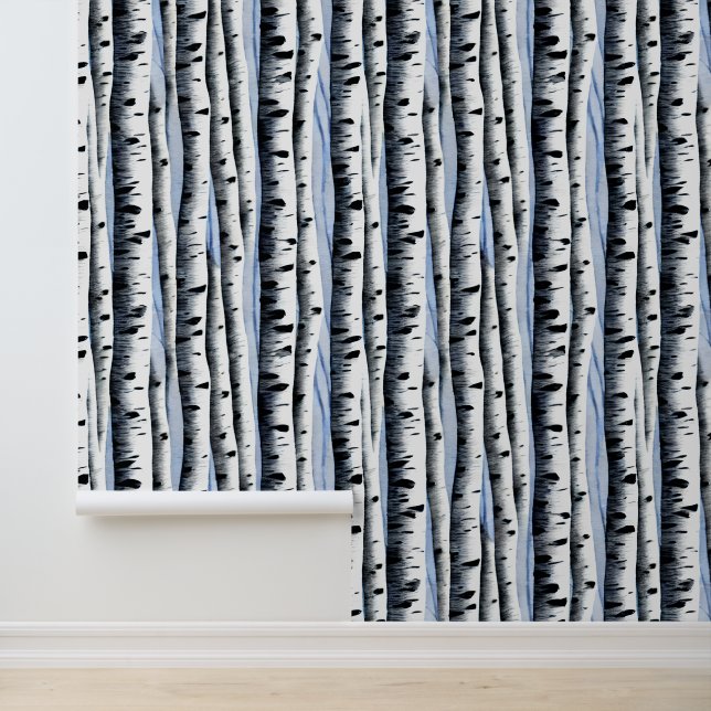 Birbäume Aquarellwald Tapete (Anwendung)