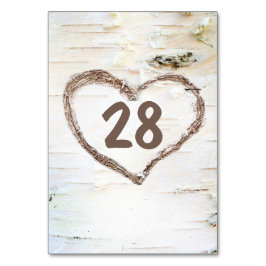 Birch Bark Carved Herz Rustikale Hochzeit Tischnummer