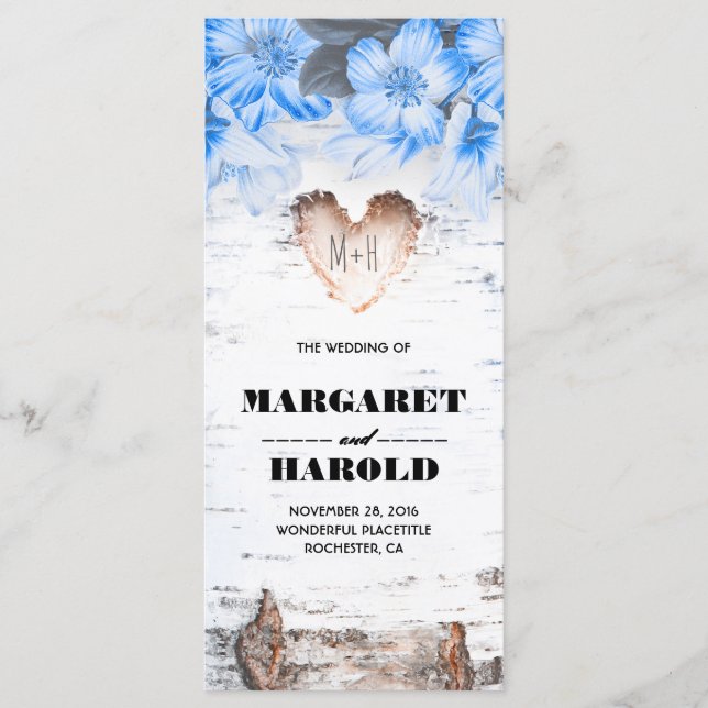 Birch Bark Heart Rustic Country Hochzeitsprogramme Programm (Vorderseite)