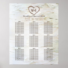 Birch Bark Heart Rustic Wedding Seekarte Poster