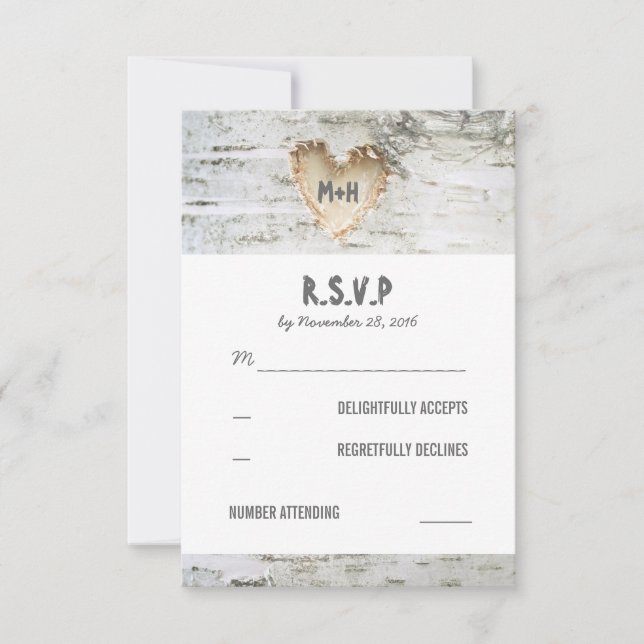 Birch Bark Heart Wedding RSVP Cards (Vorderseite)