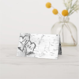 Birch Bark Initialen in herzen geteerten Platzkart Platzkarte