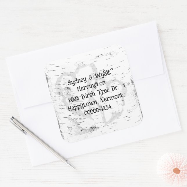 Birch Bark Rücksendeadresse Umschlag Aufklebers Quadratischer Aufkleber (Umschlag)