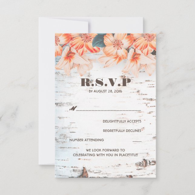 Birch Bark Rustic Country Wedding RSVP Cards Karte (Vorderseite)