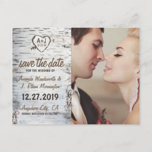 Birch Bark Rustic Tree Wedding Save the Date Cards Ankündigungspostkarte