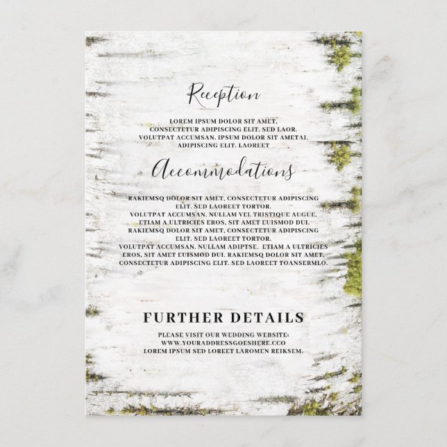 Birch Bark Rustic Wedding Information Guest Begleitkarte (Vorderseite)