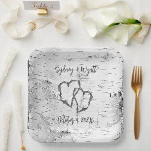 Birch Bark Wedding Hearts Paper Teller