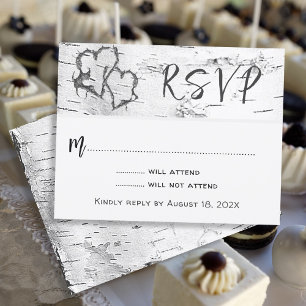 Birch Bark Wedding Hearts Response Card RSVP Karte