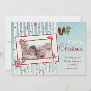 Birch Bäume & Flying Birds Rotes Frohe Weihnachten