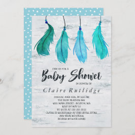 Birch & Blue Feathers Babydusche Einladung