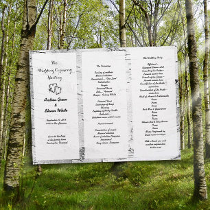 Birch Carved Hearts Wedding Tri-Fold Programm