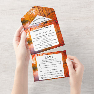 Birch Fall Country Wood Blätter Hochzeit Jubiläum All In One Einladung