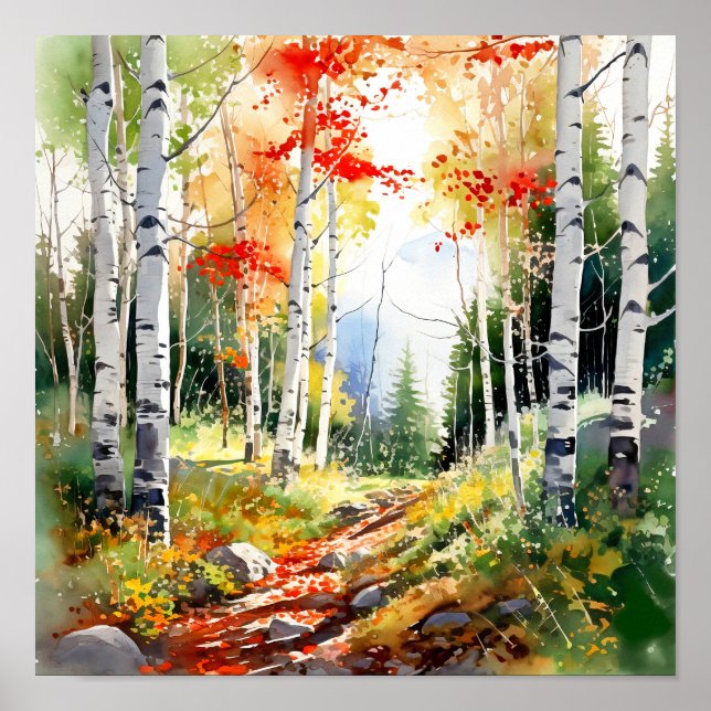 Birch Forest Painting Poster (Vorne)