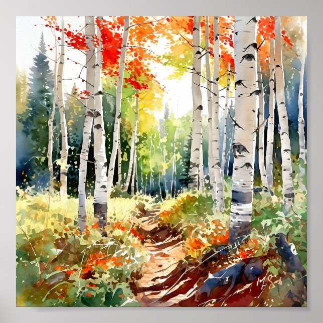 Birch Forest Painting Poster (Vorne)