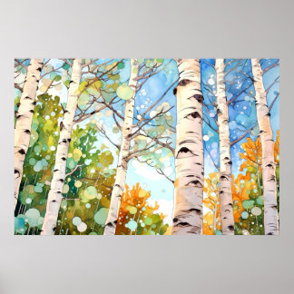 Birch Forest Wasserfarben Malerei Kunst drucken Poster