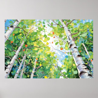 Birch Forest Wasserfarben Malerei Kunst drucken Poster