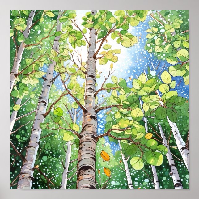 Birch Forest Watercolor Painting Poster (Vorne)