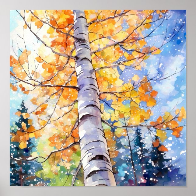 Birch Forest Watercolor Painting Poster (Vorne)