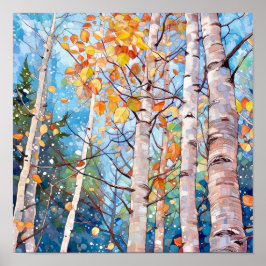 Birch Forest Watercolor Painting Poster