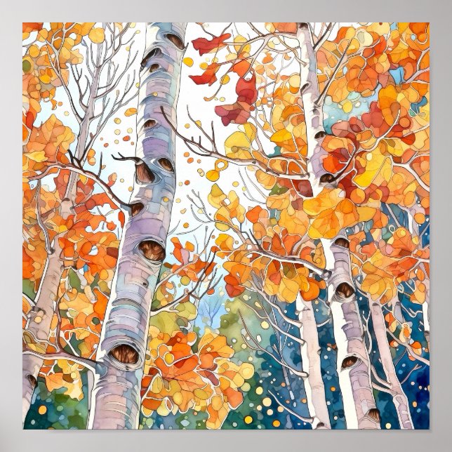 Birch Forest Watercolor Painting Poster (Vorne)