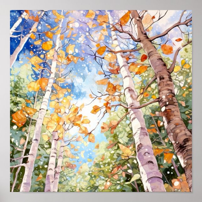 Birch Forest Watercolor Painting Poster (Vorne)