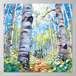 Birch Forest Watercolor Painting Poster