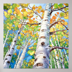 Birch Forest Watercolor Painting Poster